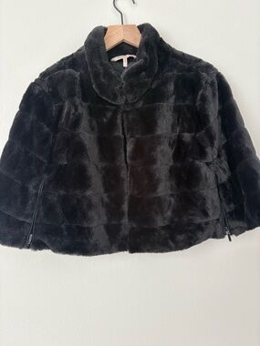 BCBGeneration Black Faux Fur Cropped Cape